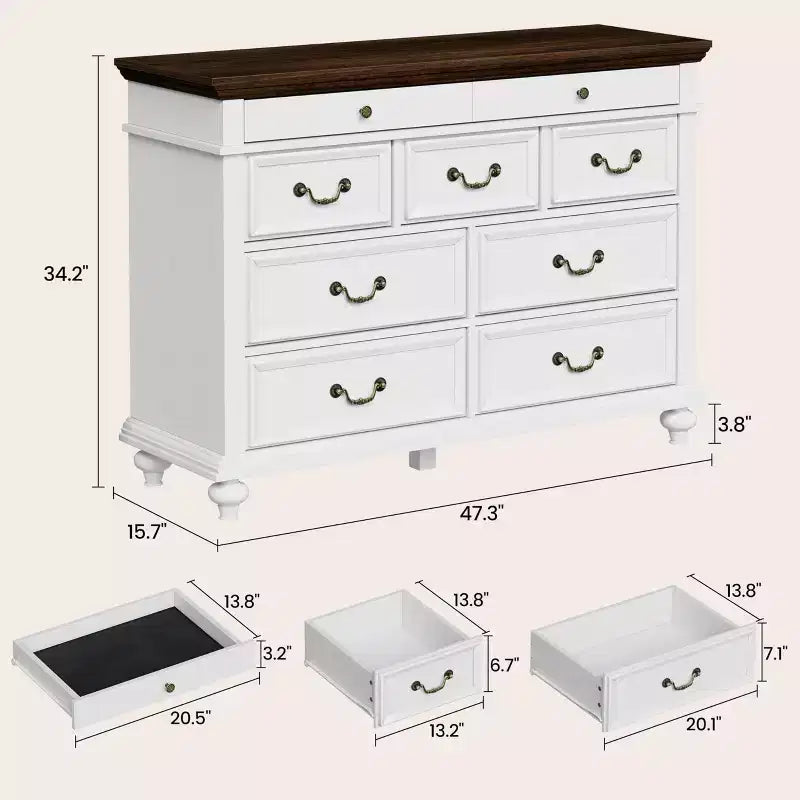 Comodino a 9 cassetti per camera da letto, cassettiera in legno stile rustico con maniglia, organizzatore per gioielli per soggiorno, corridoio