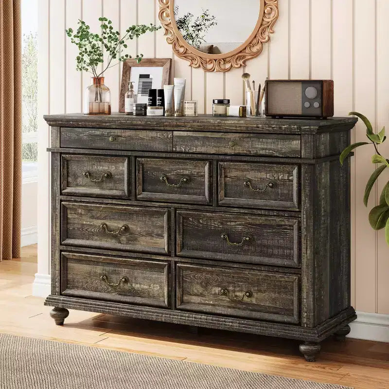Comodino a 9 cassetti per camera da letto, cassettiera in legno stile rustico con maniglia, organizzatore per gioielli per soggiorno, corridoio