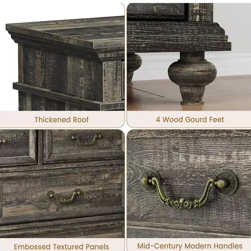 Comodino a 9 cassetti per camera da letto, cassettiera in legno stile rustico con maniglia, organizzatore per gioielli per soggiorno, corridoio