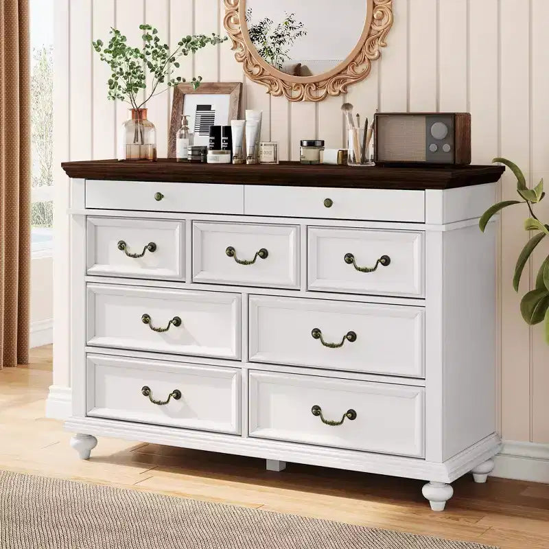Comodino a 9 cassetti per camera da letto, cassettiera in legno stile rustico con maniglia, organizzatore per gioielli per soggiorno, corridoio