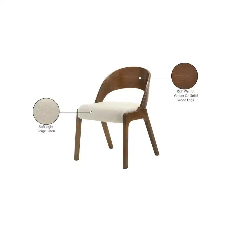 Meridian Furniture, sedia da pranzo Woodson in tessuto di lino testurizzato beige, set da 2
