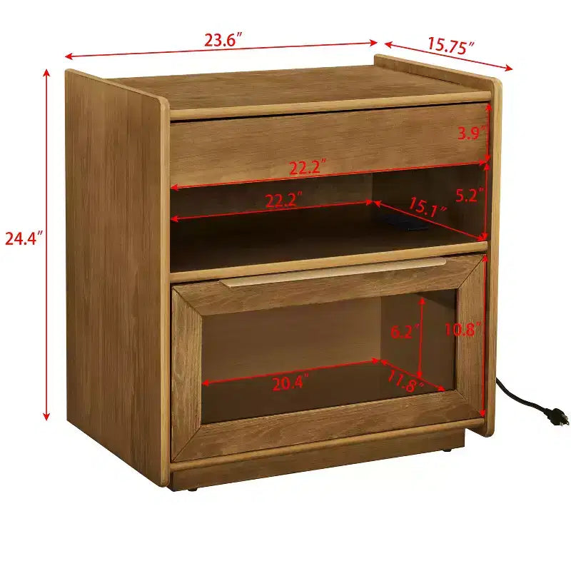 Comodino moderno con 2 cassetti, comodino moderno per camera da letto con ripiano aperto, tavolino laterale in legno per soggiorno e camera da letto
