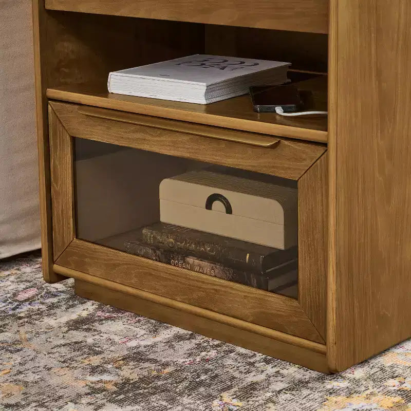 Comodino moderno con 2 cassetti, comodino moderno per camera da letto con ripiano aperto, tavolino laterale in legno per soggiorno e camera da letto