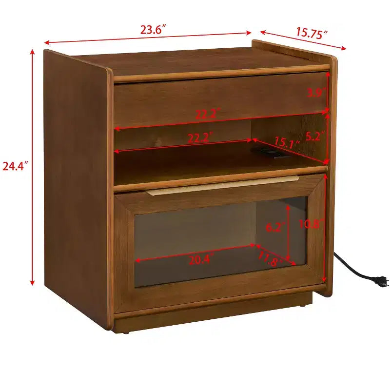 Comodino moderno con 2 cassetti, comodino moderno per camera da letto con ripiano aperto, tavolino laterale in legno per soggiorno e camera da letto