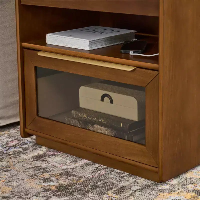 Comodino moderno con 2 cassetti, comodino moderno per camera da letto con ripiano aperto, tavolino laterale in legno per soggiorno e camera da letto
