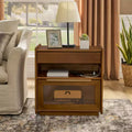 Modern End Table With 2 Drawers, Modern Bedroom Nightstand with Open Shelf, Wood Sofa Side Table for Living Room Bedroom
