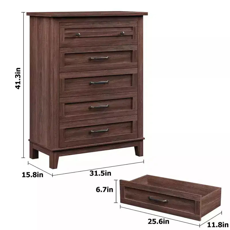 Cassettiera a 5 cassetti per camera da letto, cassettiera verticale alta 105 cm con scomparti, armadio contenitore in legno indipendente per soggiorno, camera da letto, ingresso