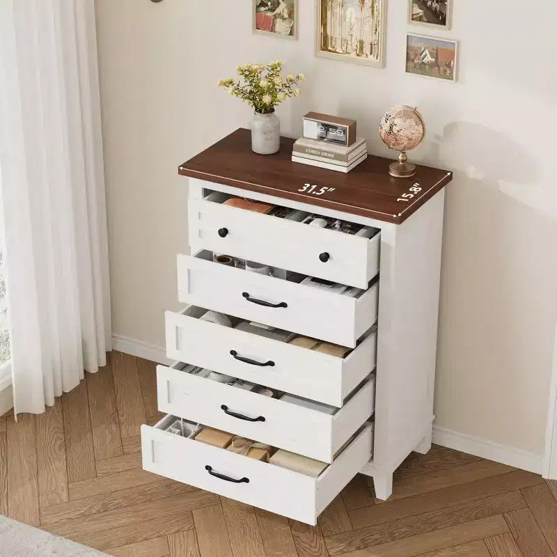 Cassettiera a 5 cassetti per camera da letto, cassettiera verticale alta 105 cm con scomparti, armadio contenitore in legno indipendente per soggiorno, camera da letto, ingresso