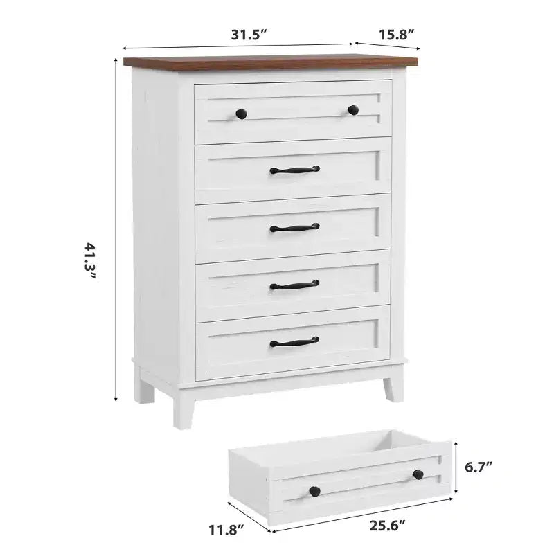 Cassettiera a 5 cassetti per camera da letto, cassettiera verticale alta 105 cm con scomparti, armadio contenitore in legno indipendente per soggiorno, camera da letto, ingresso