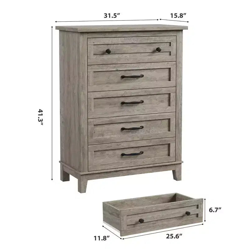 Cassettiera a 5 cassetti per camera da letto, cassettiera verticale alta 105 cm con scomparti, armadio contenitore in legno indipendente per soggiorno, camera da letto, ingresso