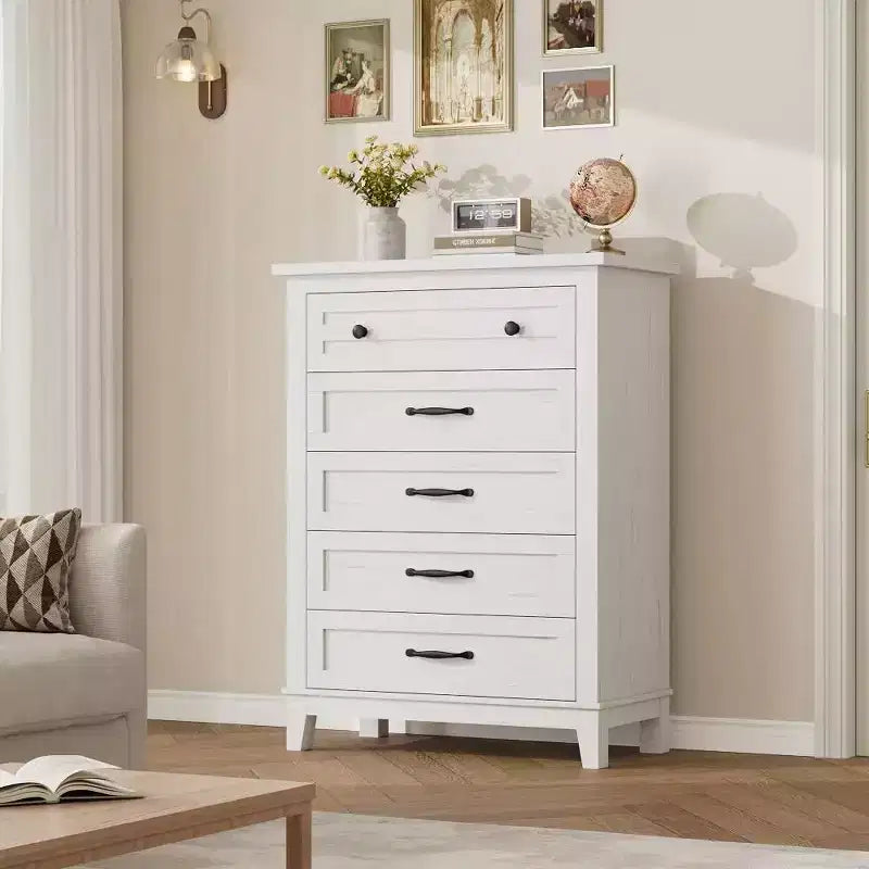Cassettiera a 5 cassetti per camera da letto, cassettiera verticale alta 105 cm con scomparti, armadio contenitore in legno indipendente per soggiorno, camera da letto, ingresso