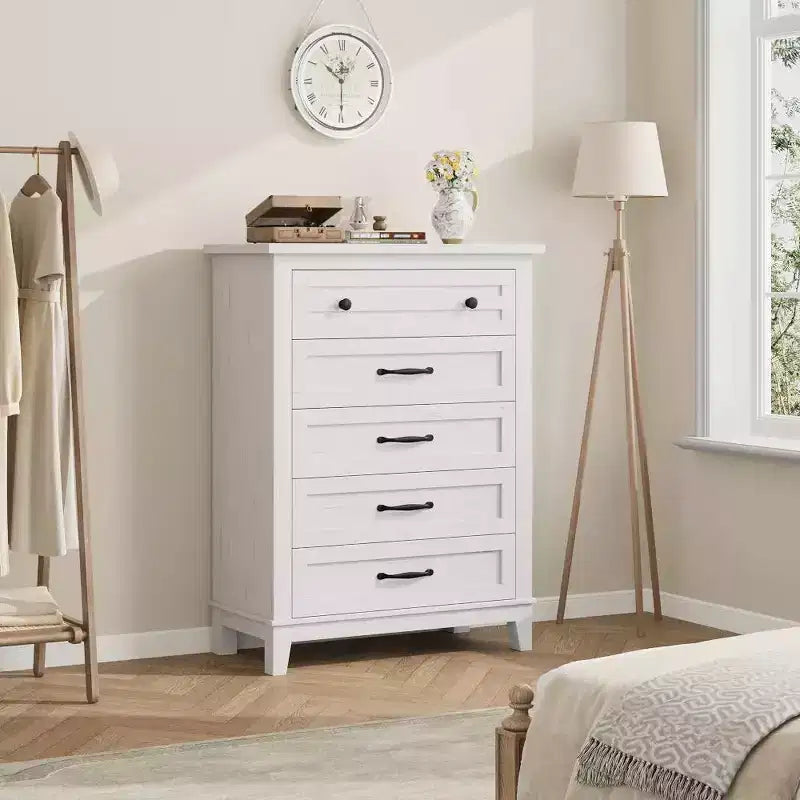 Cassettiera a 5 cassetti per camera da letto, cassettiera verticale alta 105 cm con scomparti, armadio contenitore in legno indipendente per soggiorno, camera da letto, ingresso