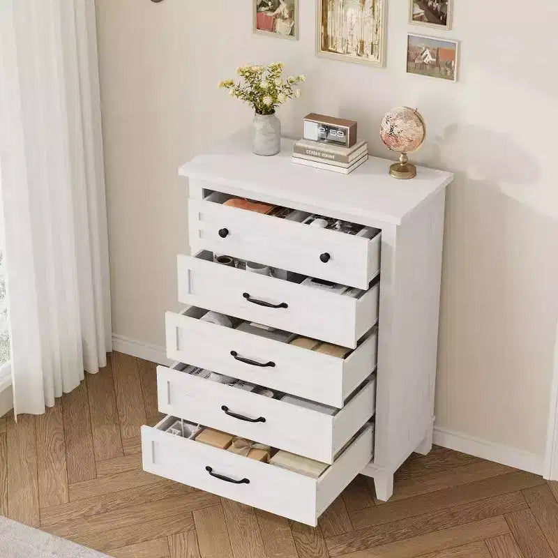 Cassettiera a 5 cassetti per camera da letto, cassettiera verticale alta 105 cm con scomparti, armadio contenitore in legno indipendente per soggiorno, camera da letto, ingresso