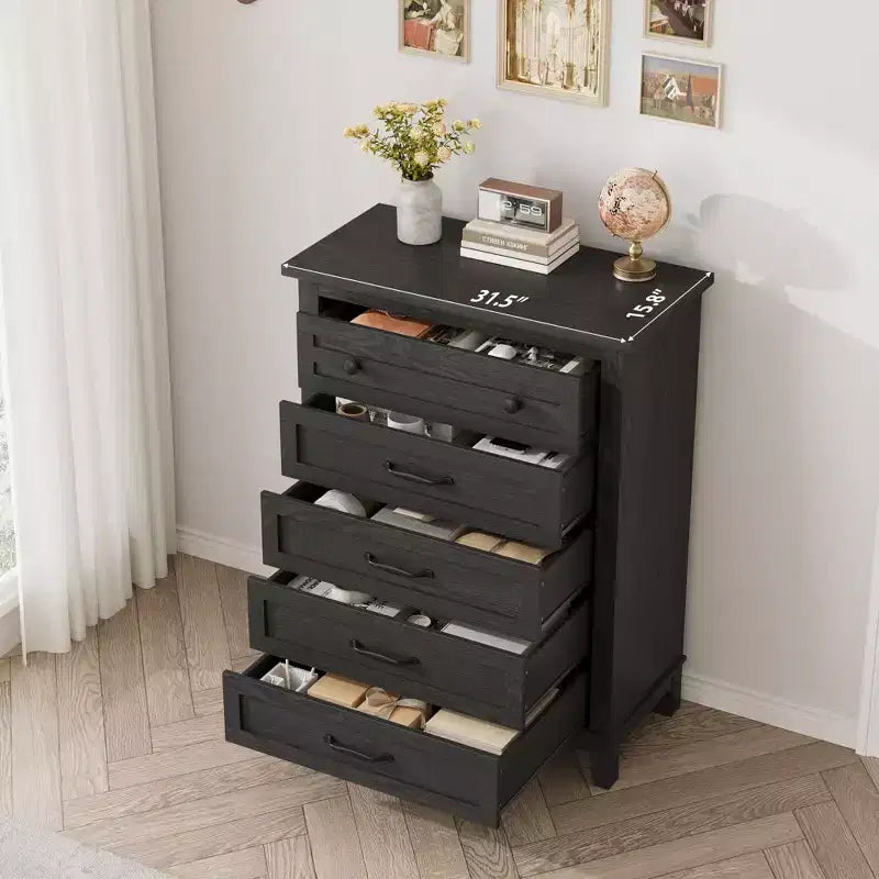 Cassettiera a 5 cassetti per camera da letto, cassettiera verticale alta 105 cm con scomparti, armadio contenitore in legno indipendente per soggiorno, camera da letto, ingresso