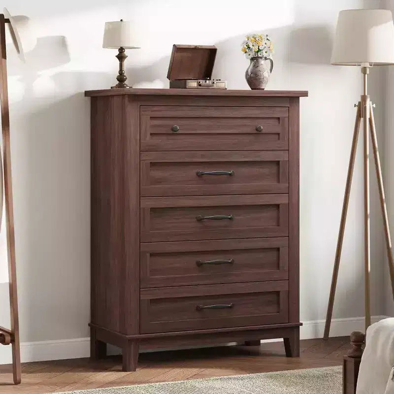 Cassettiera a 5 cassetti per camera da letto, cassettiera verticale alta 105 cm con scomparti, armadio contenitore in legno indipendente per soggiorno, camera da letto, ingresso