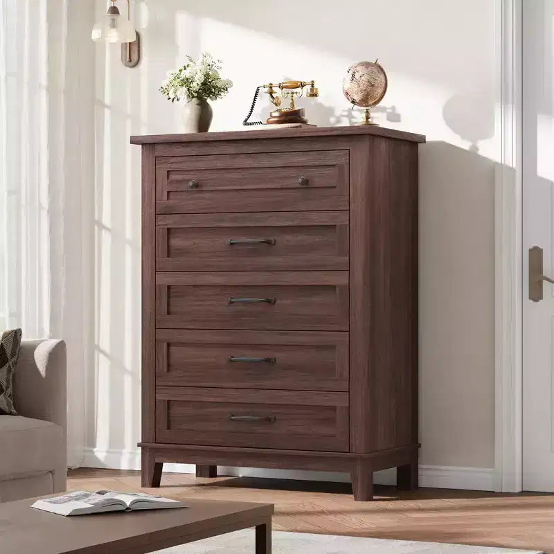 Cassettiera a 5 cassetti per camera da letto, cassettiera verticale alta 105 cm con scomparti, armadio contenitore in legno indipendente per soggiorno, camera da letto, ingresso