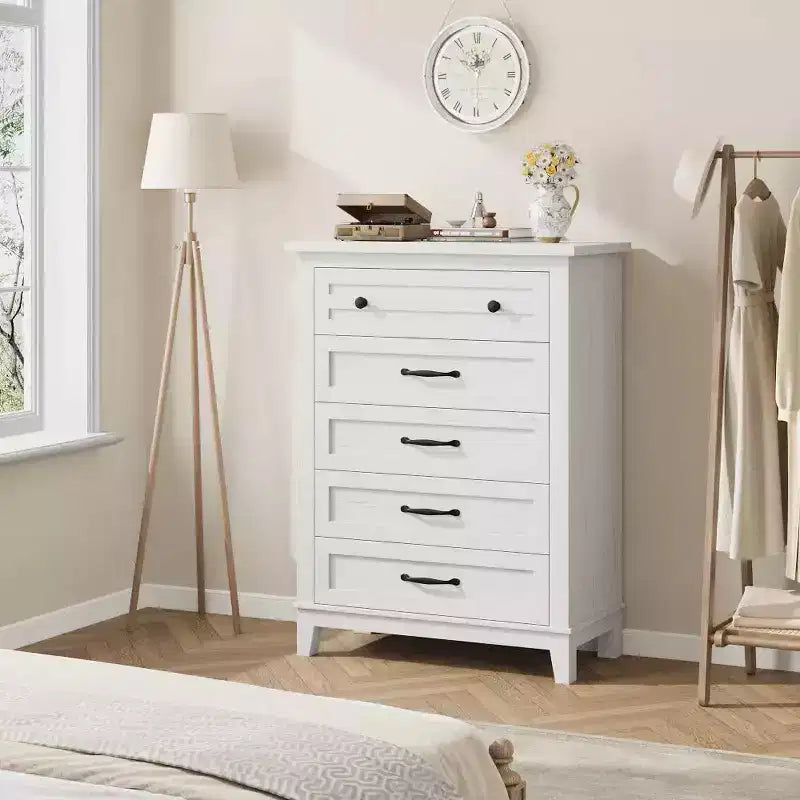 Cassettiera a 5 cassetti per camera da letto, cassettiera verticale alta 105 cm con scomparti, armadio contenitore in legno indipendente per soggiorno, camera da letto, ingresso