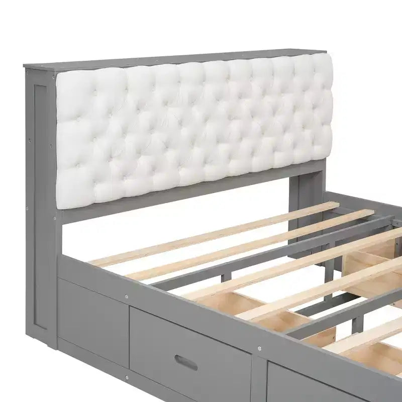 Letto a piattaforma Queen Size Whisen Wood con testiera contenitore, scarpiera e 4 cassetti