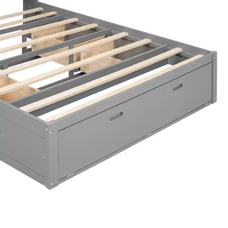 Letto a piattaforma Queen Size Whisen Wood con testiera contenitore, scarpiera e 4 cassetti