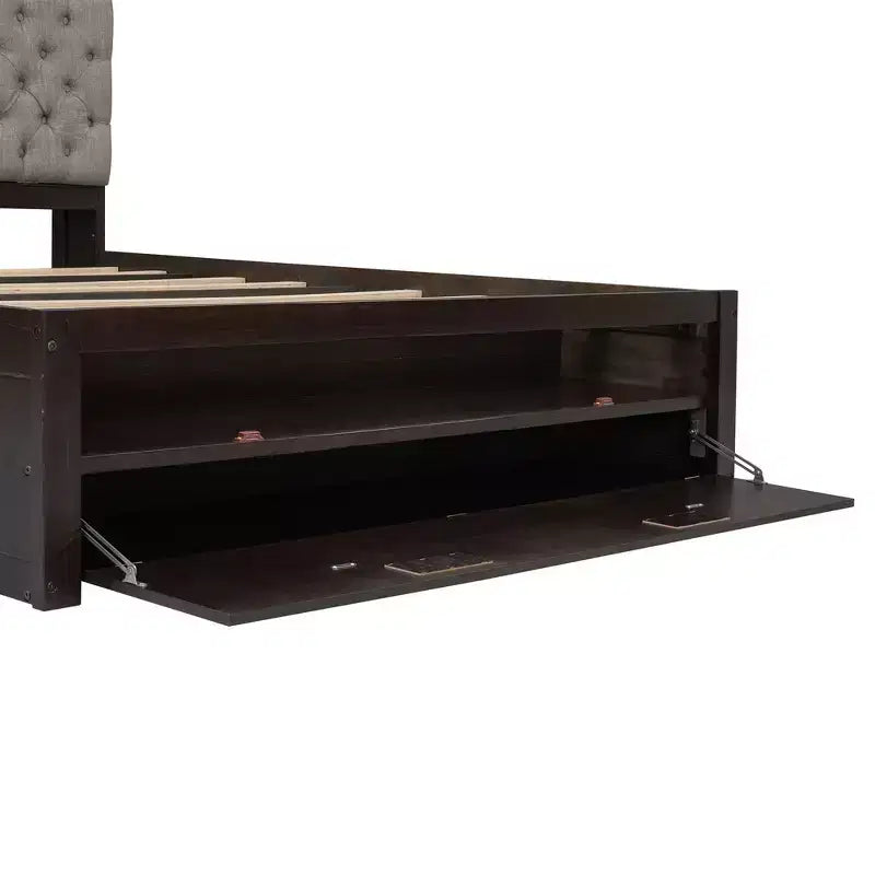 Letto a piattaforma Queen Size Whisen Wood con testiera contenitore, scarpiera e 4 cassetti