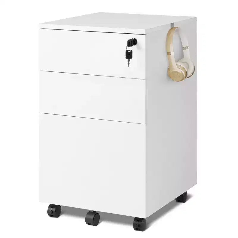 GALAXHERO 3-Drawer Rolling File Cabinet with Lock, Wood Under Desk Filing Cabinet for Home Office, Fits Letter/Legal/A4 Size, White