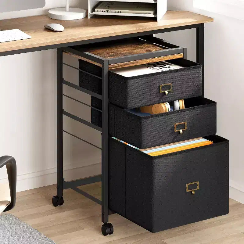 Acekool Mobile Filing Cabinet, schedario nero da scrivania con ruote bloccabili, organizer metallico per ufficio per casa, ufficio, luogo di lavoro
