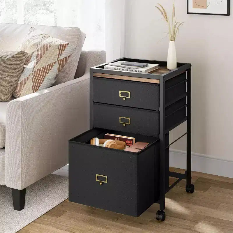 Acekool Mobile Filing Cabinet, schedario nero da scrivania con ruote bloccabili, organizer metallico per ufficio per casa, ufficio, luogo di lavoro