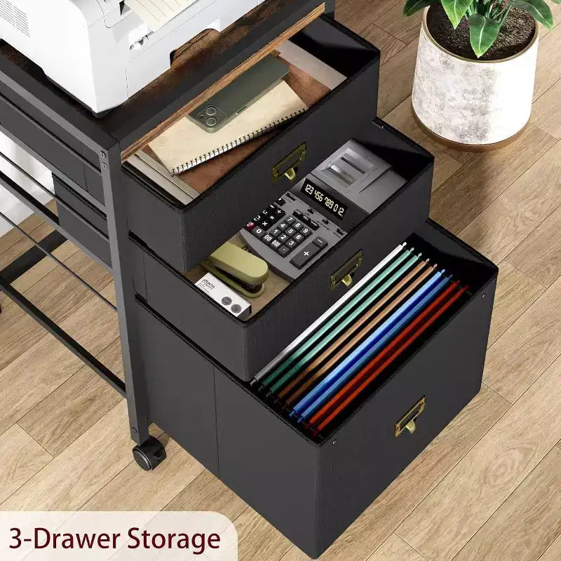 Acekool Mobile Filing Cabinet, schedario nero da scrivania con ruote bloccabili, organizer metallico per ufficio per casa, ufficio, luogo di lavoro