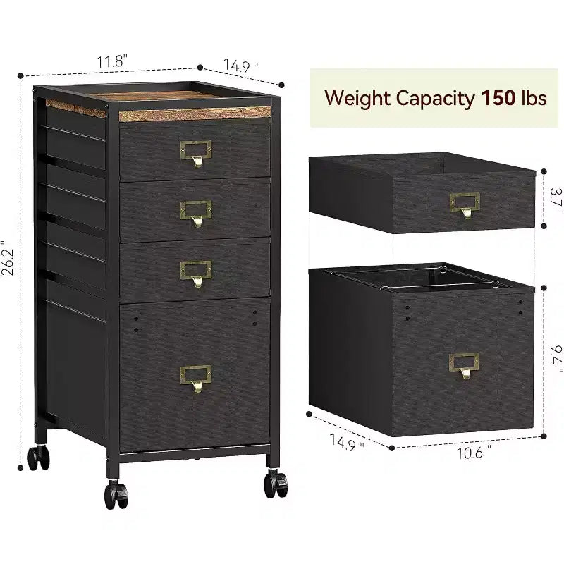 Acekool Mobile Filing Cabinet, schedario nero da scrivania con ruote bloccabili, organizer metallico per ufficio per casa, ufficio, luogo di lavoro