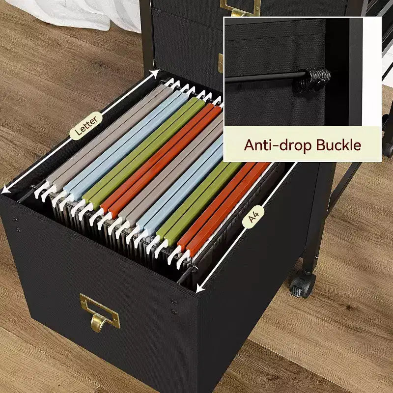 Acekool Mobile Filing Cabinet, schedario nero da scrivania con ruote bloccabili, organizer metallico per ufficio per casa, ufficio, luogo di lavoro