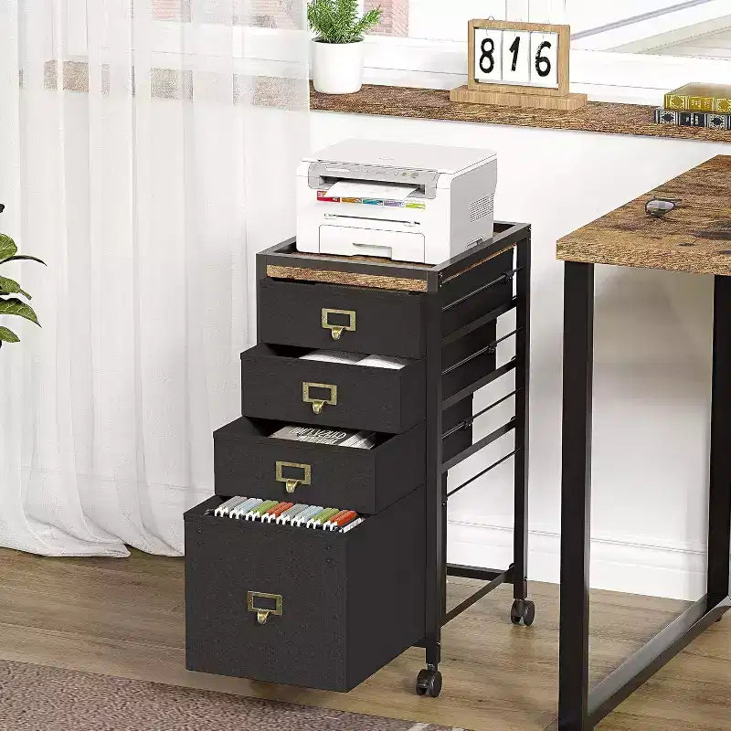 Acekool Mobile Filing Cabinet, schedario nero da scrivania con ruote bloccabili, organizer metallico per ufficio per casa, ufficio, luogo di lavoro