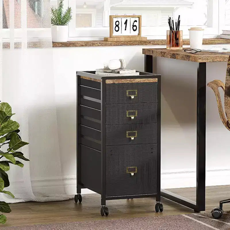Acekool Mobile Filing Cabinet, schedario nero da scrivania con ruote bloccabili, organizer metallico per ufficio per casa, ufficio, luogo di lavoro