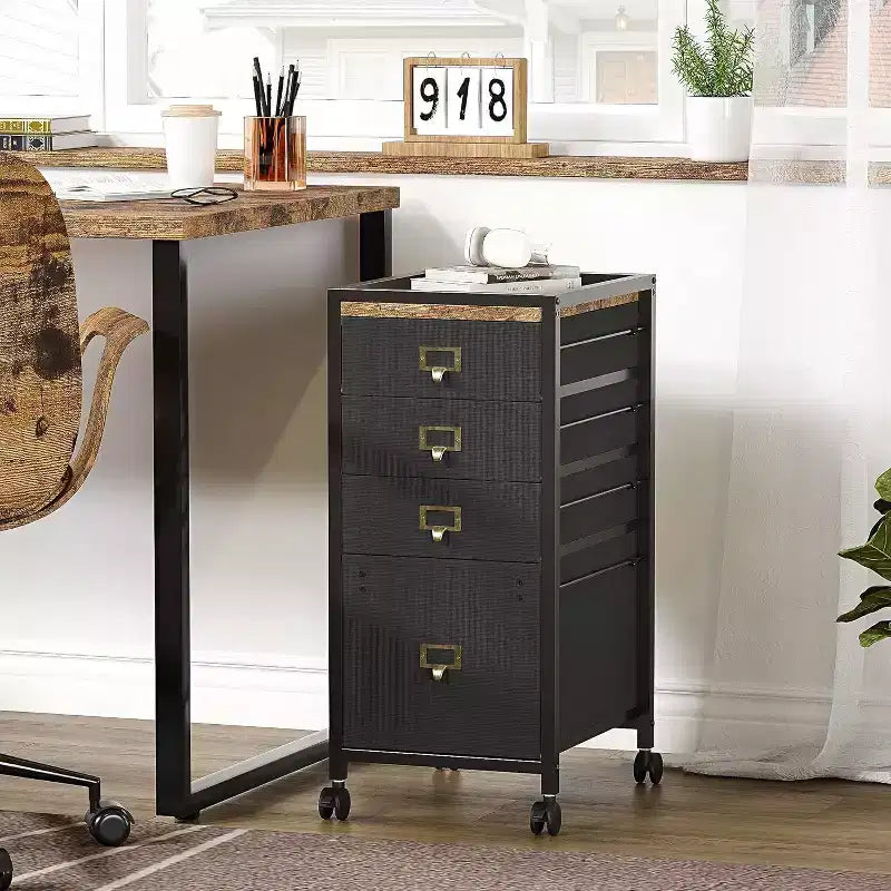 Acekool Mobile Filing Cabinet, schedario nero da scrivania con ruote bloccabili, organizer metallico per ufficio per casa, ufficio, luogo di lavoro