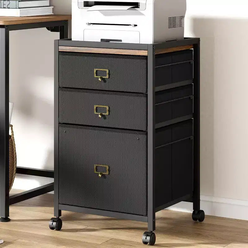 Acekool Mobile Filing Cabinet, schedario nero da scrivania con ruote bloccabili, organizer metallico per ufficio per casa, ufficio, luogo di lavoro