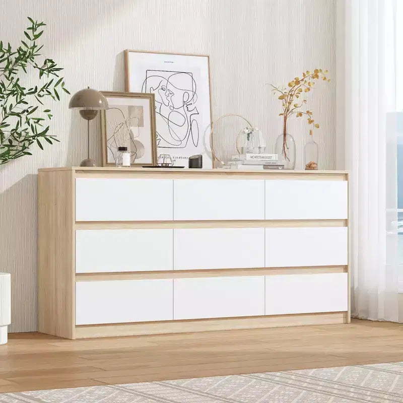 Famapy Cassettiera Minimalista Contemporanea a 9 Cassetti, Ampio Spazio per Camera da Letto/Soggiorno