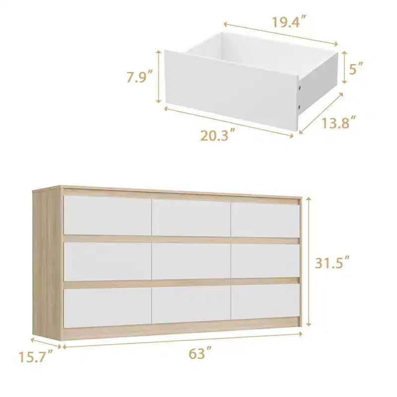 Famapy Cassettiera Minimalista Contemporanea a 9 Cassetti, Ampio Spazio per Camera da Letto/Soggiorno