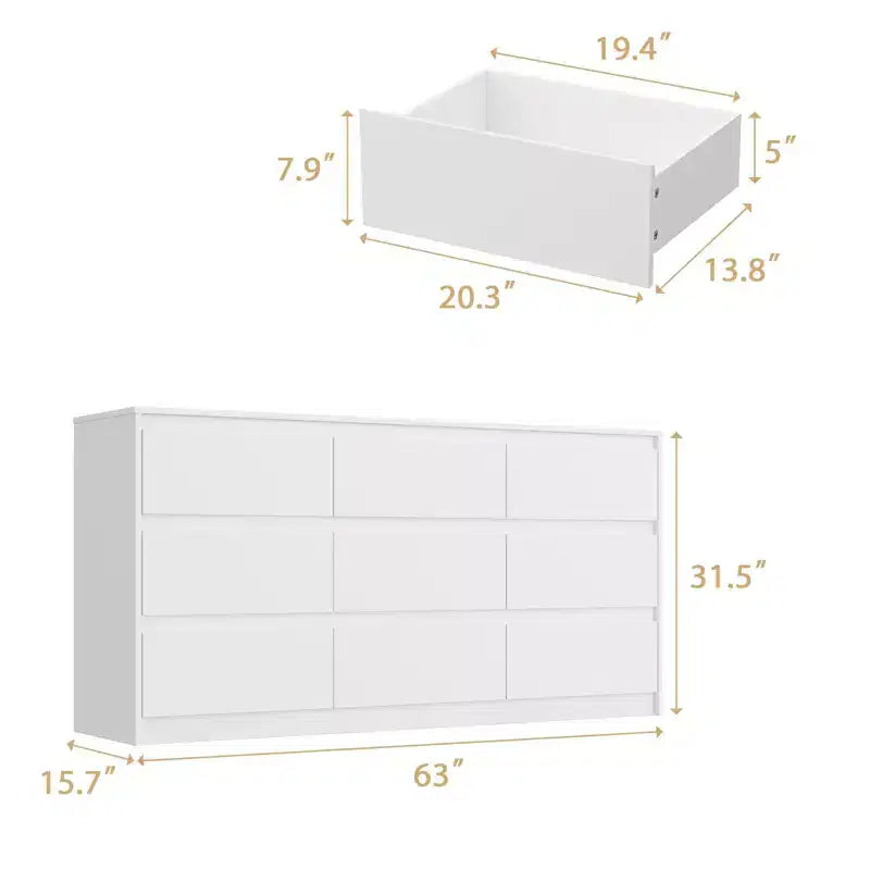 Famapy Cassettiera Minimalista Contemporanea a 9 Cassetti, Ampio Spazio per Camera da Letto/Soggiorno