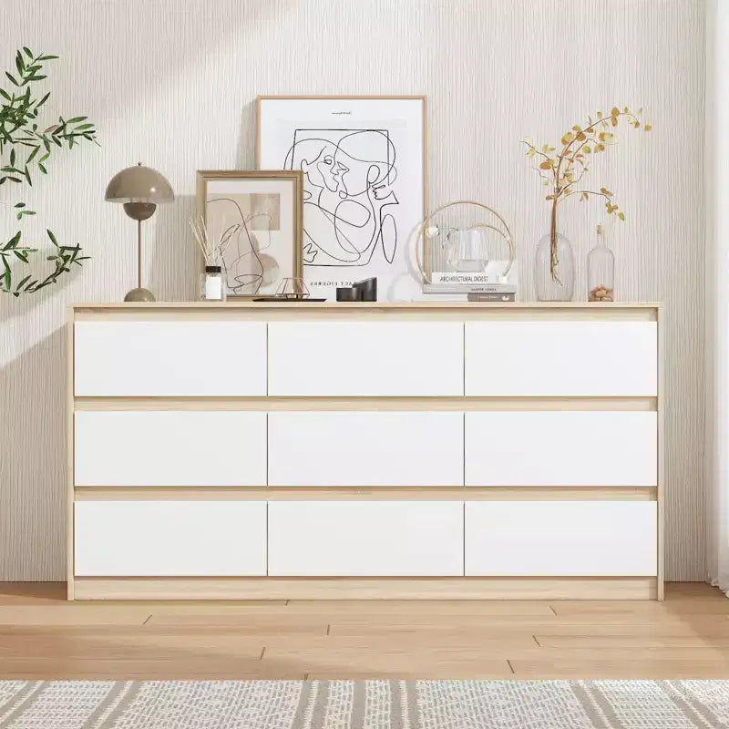 Famapy Cassettiera Minimalista Contemporanea a 9 Cassetti, Ampio Spazio per Camera da Letto/Soggiorno
