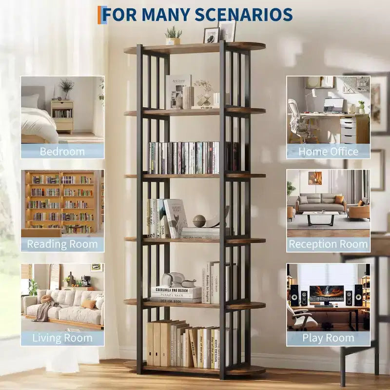 Libreria a 6 ripiani, Libreria alta moderna, Scaffale angolare industriale, Unità di scaffalatura autoportante