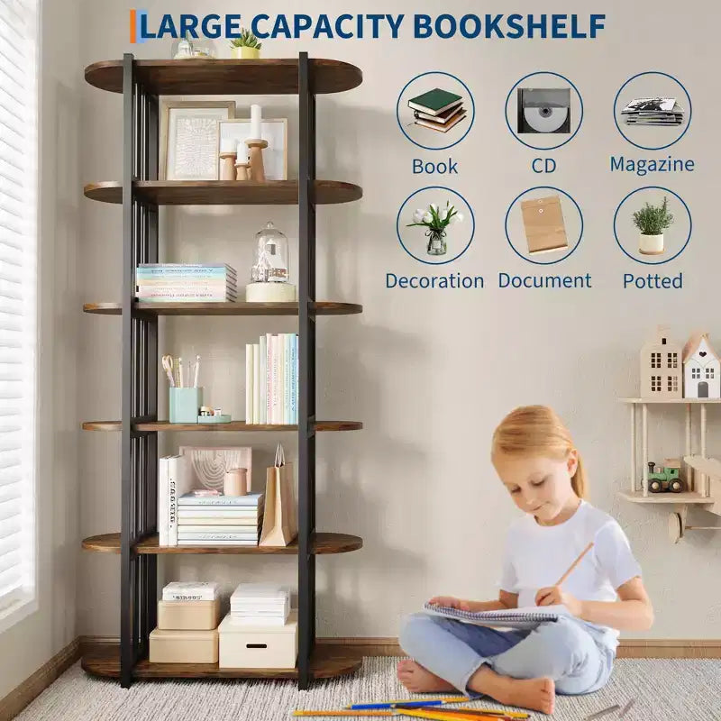 Libreria a 6 ripiani, Libreria alta moderna, Scaffale angolare industriale, Unità di scaffalatura autoportante