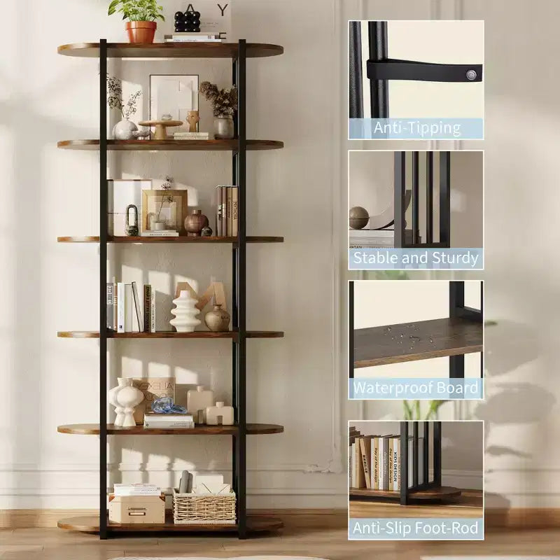 Libreria a 6 ripiani, Libreria alta moderna, Scaffale angolare industriale, Unità di scaffalatura autoportante