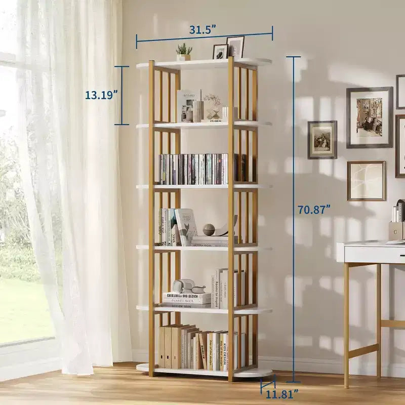 Libreria a 6 ripiani, Libreria alta moderna, Scaffale angolare industriale, Unità di scaffalatura autoportante