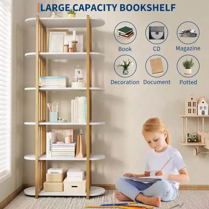 Libreria a 6 ripiani, Libreria alta moderna, Scaffale angolare industriale, Unità di scaffalatura autoportante