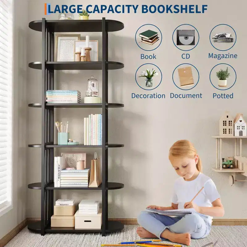 Libreria a 6 ripiani, Libreria alta moderna, Scaffale angolare industriale, Unità di scaffalatura autoportante