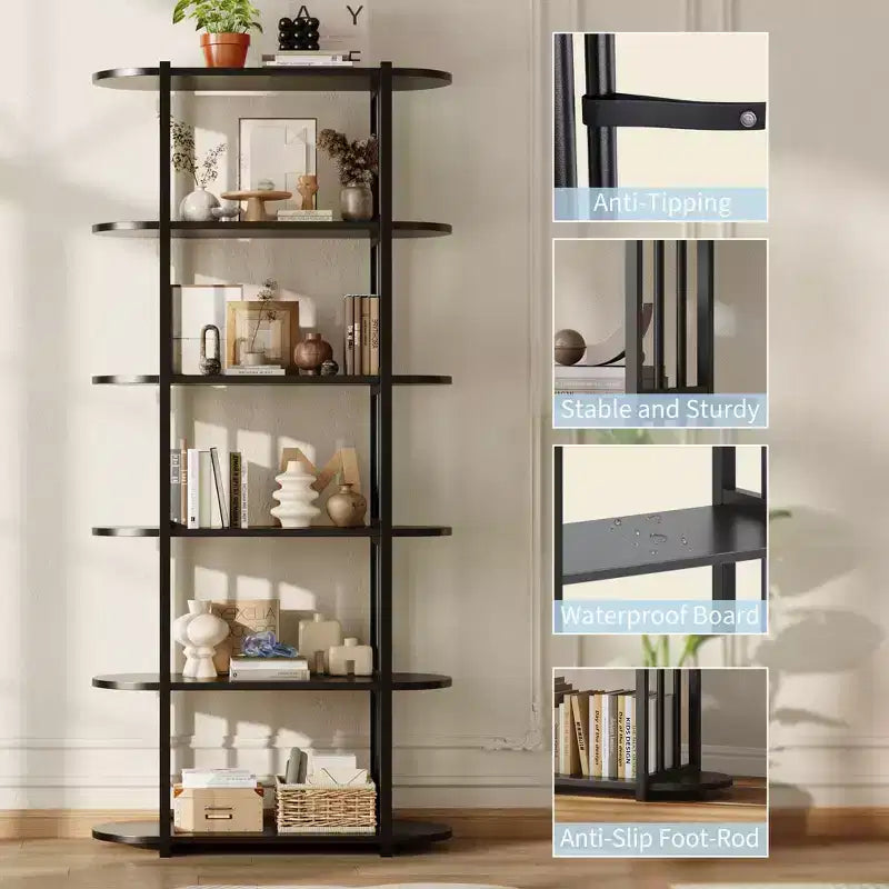 Libreria a 6 ripiani, Libreria alta moderna, Scaffale angolare industriale, Unità di scaffalatura autoportante