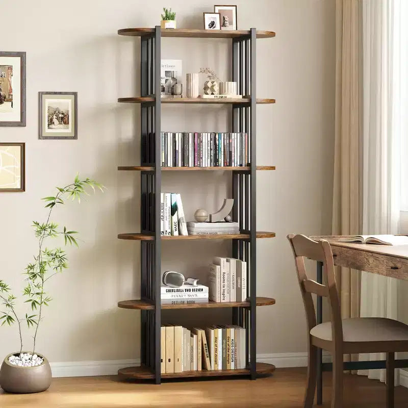 Libreria a 6 ripiani, Libreria alta moderna, Scaffale angolare industriale, Unità di scaffalatura autoportante