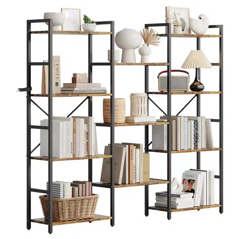 Libreria a 4 Ripiani, Scaffale Industriale - Ripiani in Legno Regolabili e Struttura in Metallo Resistente, Capacità 45 kg, Organizzatore Ampio