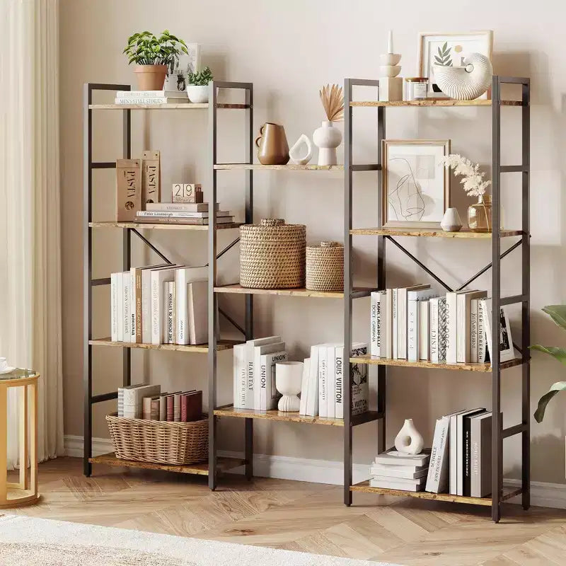 Libreria a 4 Ripiani, Scaffale Industriale - Ripiani in Legno Regolabili e Struttura in Metallo Resistente, Capacità 45 kg, Organizzatore Ampio
