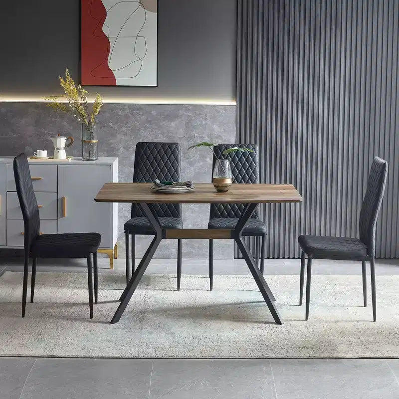 Okak Tavolo da pranzo moderno 47 Tavolo in legno minimalista Ripiano in metallo Gambe in metallo a trasferimento termico per sala da pranzo cucina ufficio