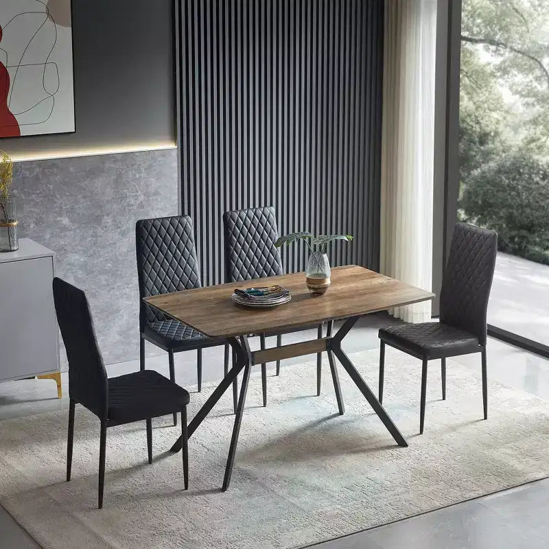 Okak Tavolo da pranzo moderno 47 Tavolo in legno minimalista Ripiano in metallo Gambe in metallo a trasferimento termico per sala da pranzo cucina ufficio